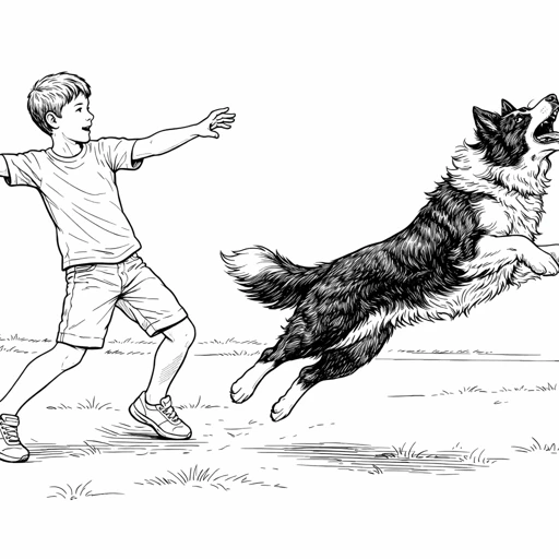 Boy Throwing Ball for Dog Coloring Page