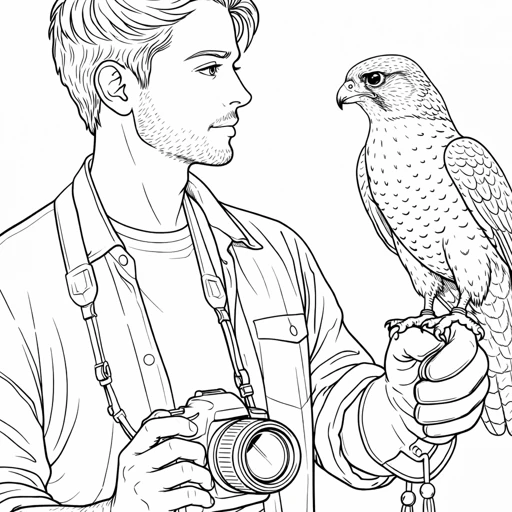 Young Man Holding Falcon Coloring Page
