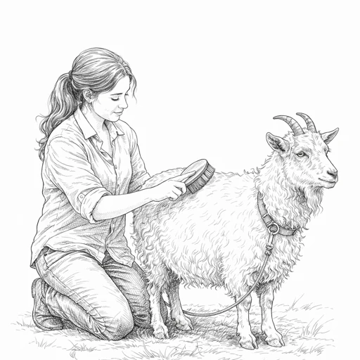 Woman Grooming Goat Coloring Page