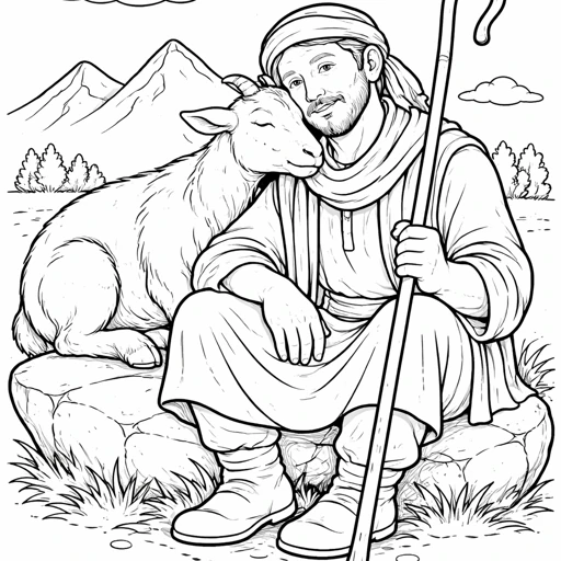 Shepherd Resting with Goat Coloring Page