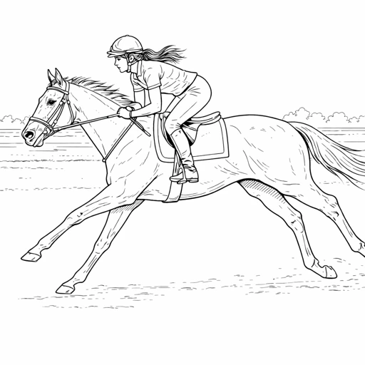 Young Rider Sprinting on Horse Coloring Page