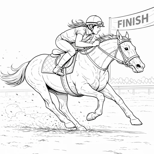 Horse Racing Finish Line Coloring Page