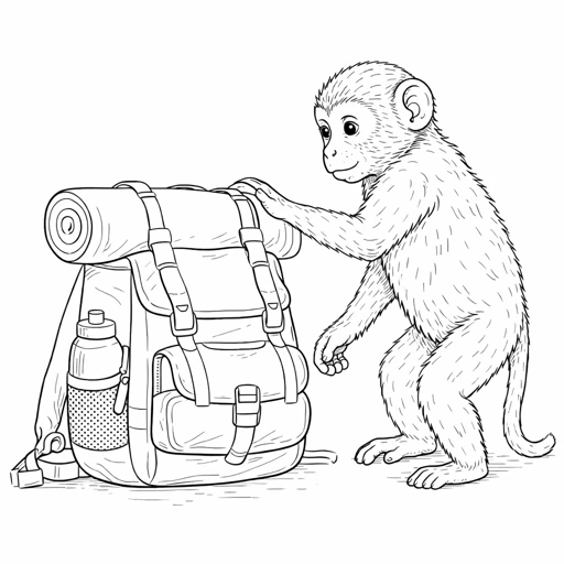 Monkey with Backpack Coloring Page
