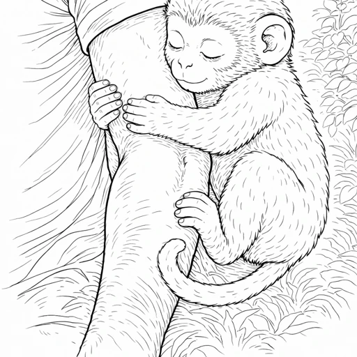 Baby Monkey Hugging Human Arm Coloring Page