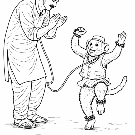 Man Watching Dancing Monkey Coloring Page