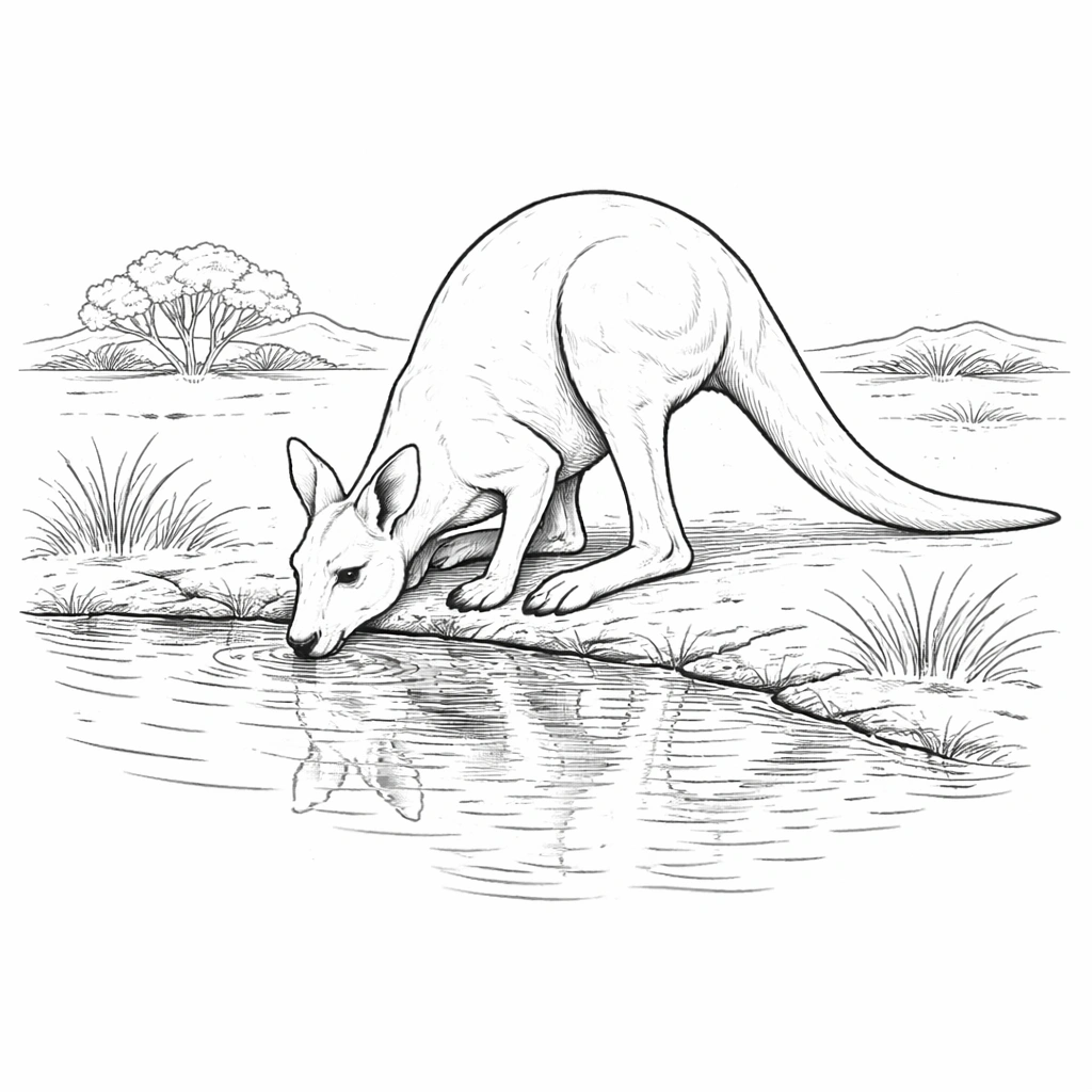 Kangaroo Drinking Water Coloring Page