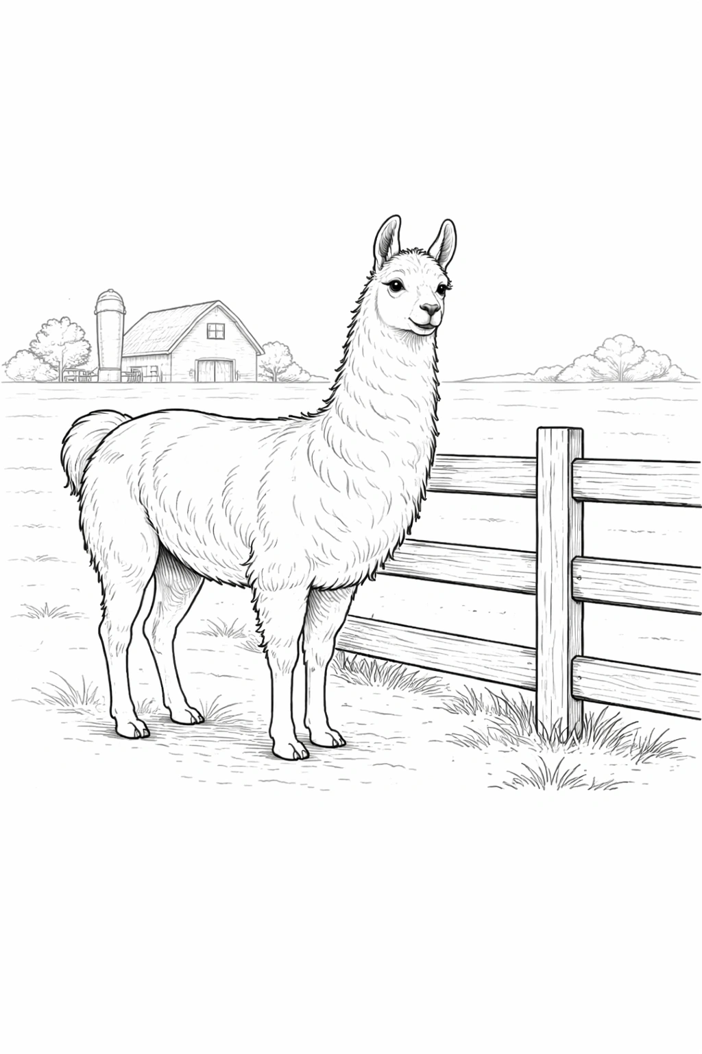Llama by Fence Coloring Page