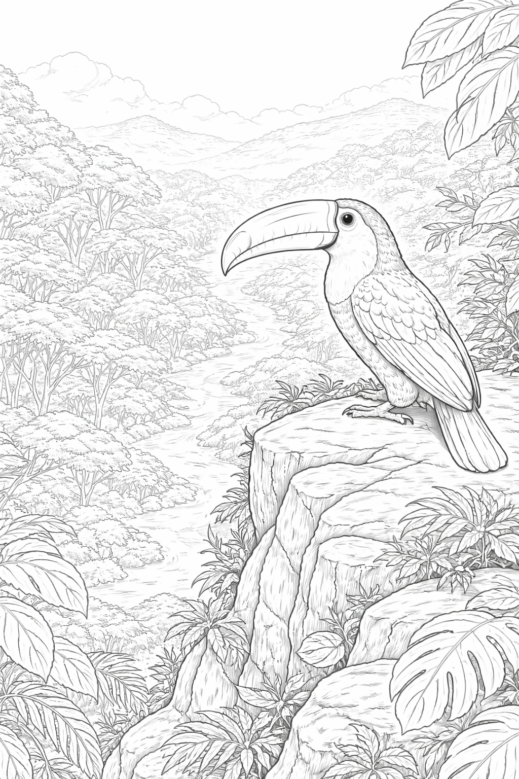Toucan on Rocky Ledge Coloring Page