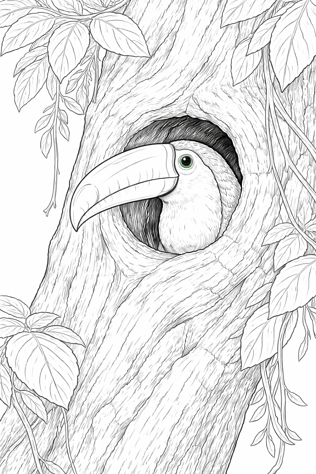 Toucan in Tree Hollow Coloring Page