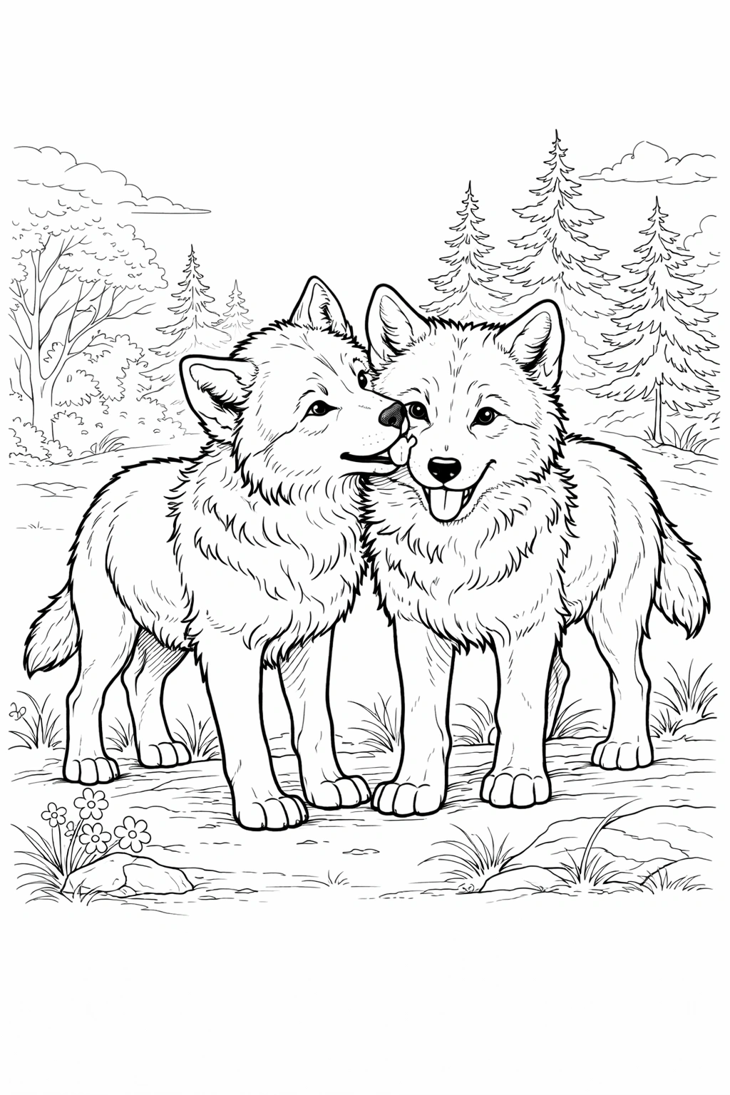 Two Wolves Coloring Page