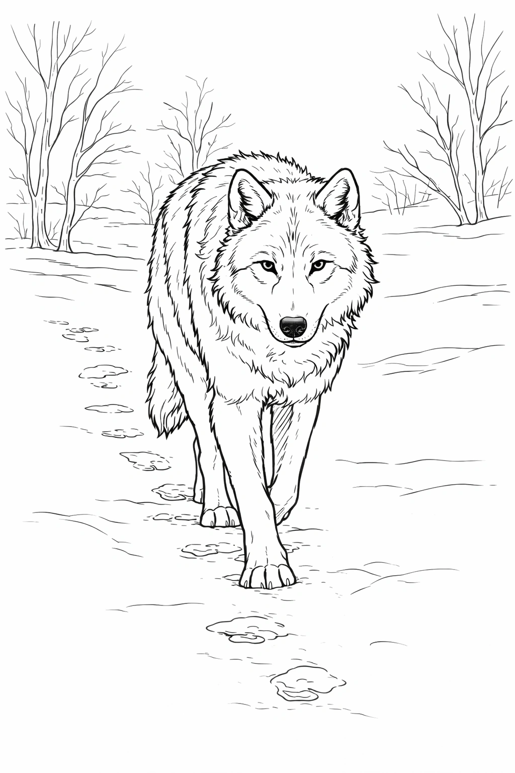 Front View Wolf Coloring Page