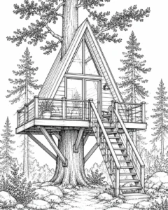 A-Frame Treehouse Coloring Page