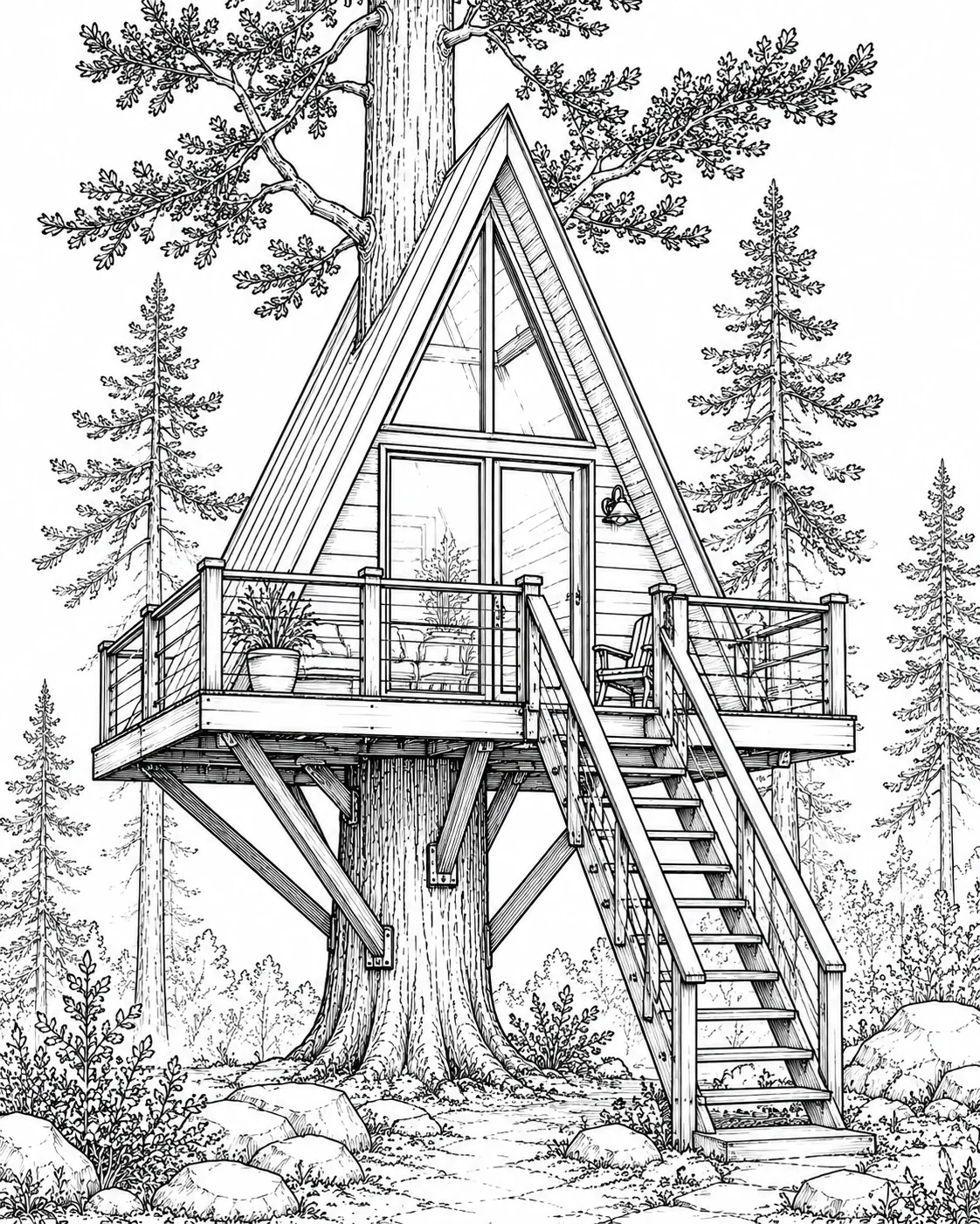 A-Frame Treehouse Coloring Page
