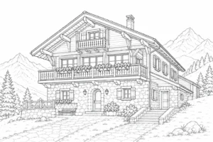 Alpine Lodge House Coloring Page