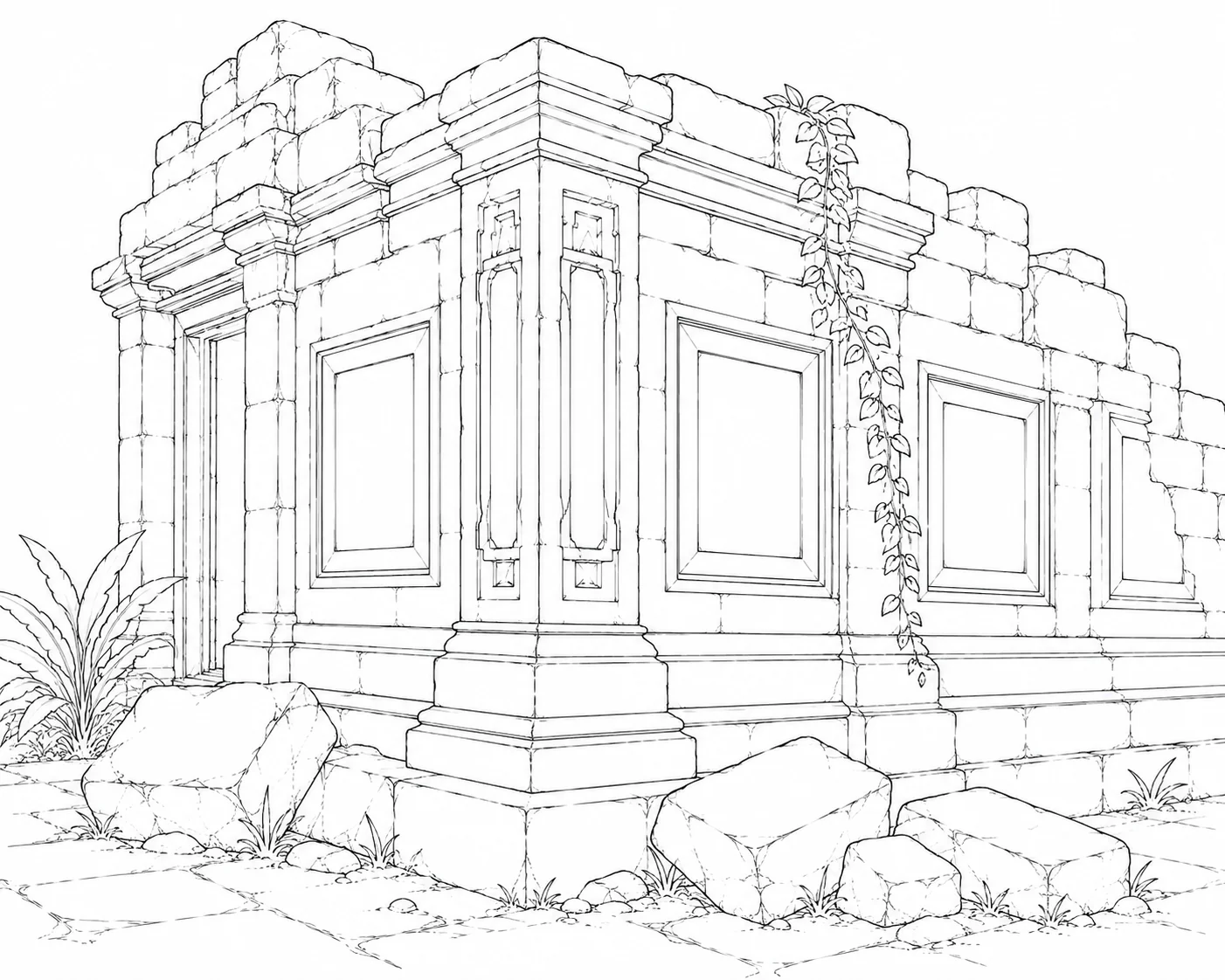 Ancient Stone Corner Ruins Coloring Page