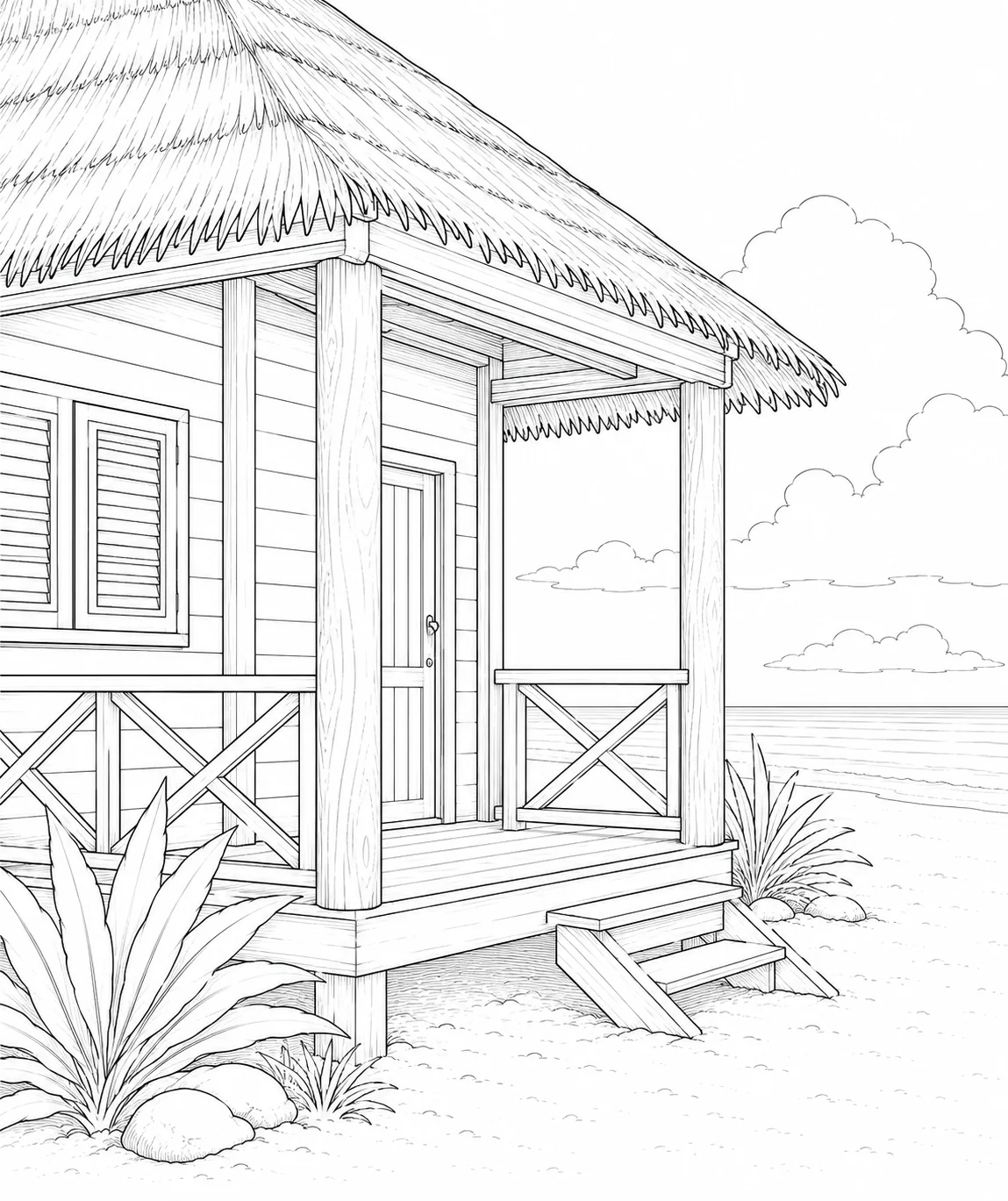 Arched Beach Hut Coloring Page