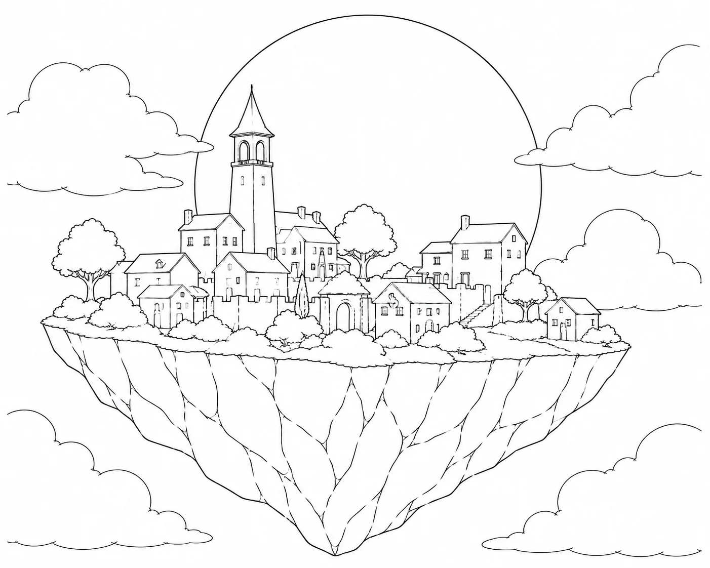 Arched Floating Island House Coloring Page