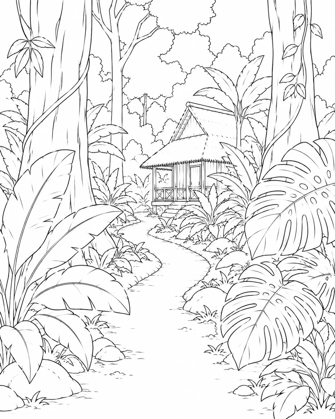 Arched Rainforest Hut Coloring Page