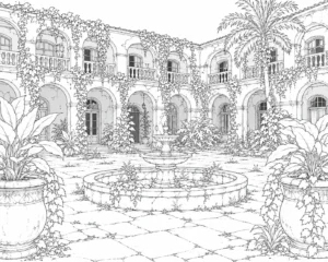 Arched Ruins Courtyard Coloring Page