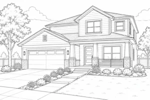 Asian Stilt House Scene 503 Coloring Page
