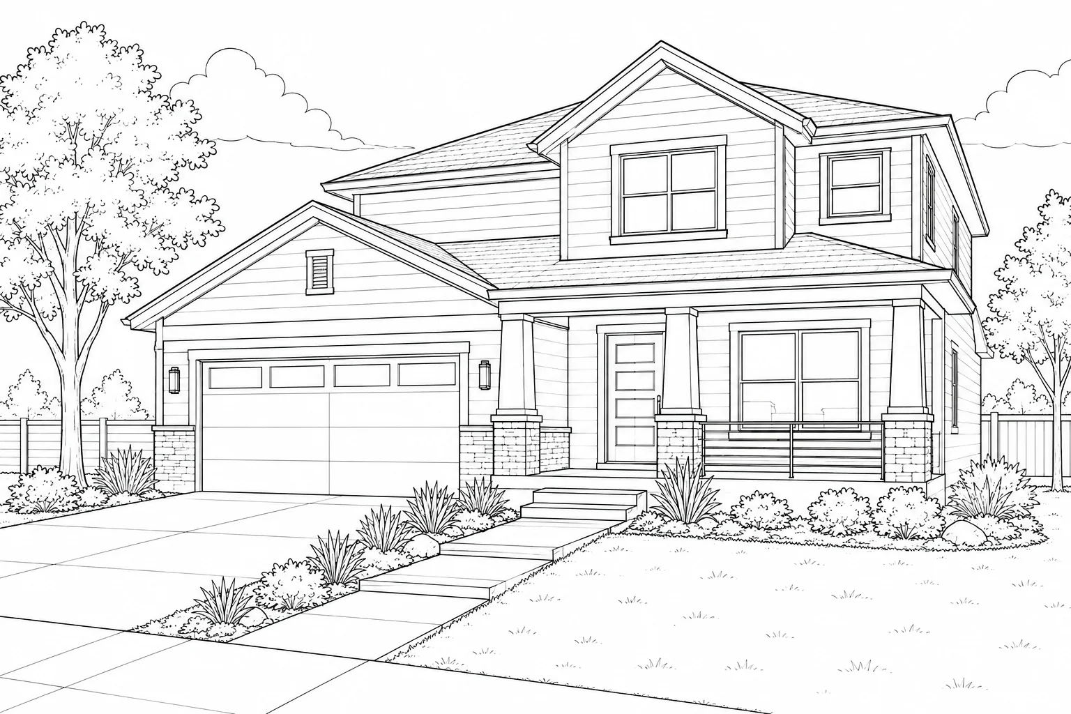 Asian Stilt House Scene 503 Coloring Page