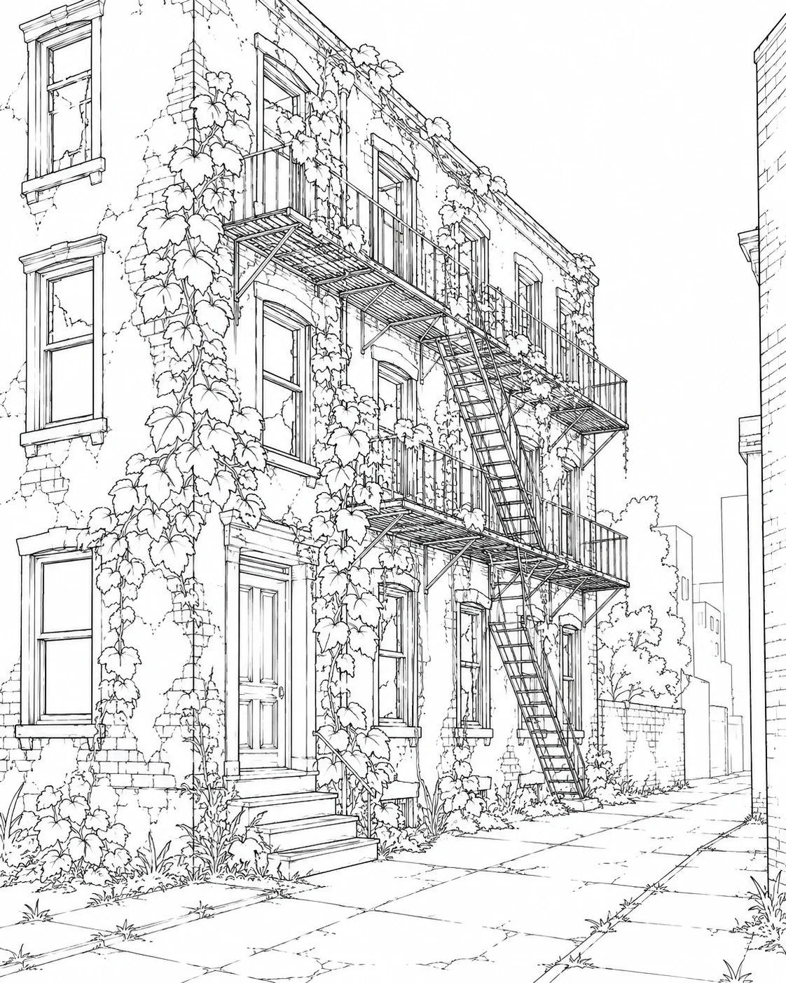 Balcony Building With Vines Coloring Page