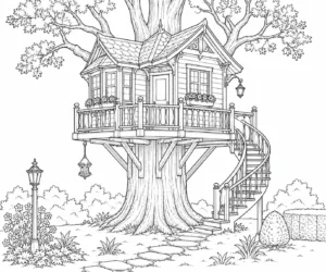 Balcony Treehouse Hideaway Coloring Page