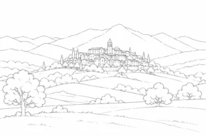 Barnside Hillside Village Coloring Page