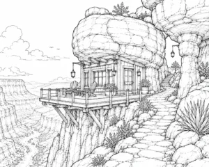 Boulder Roof Cliff House Coloring Page