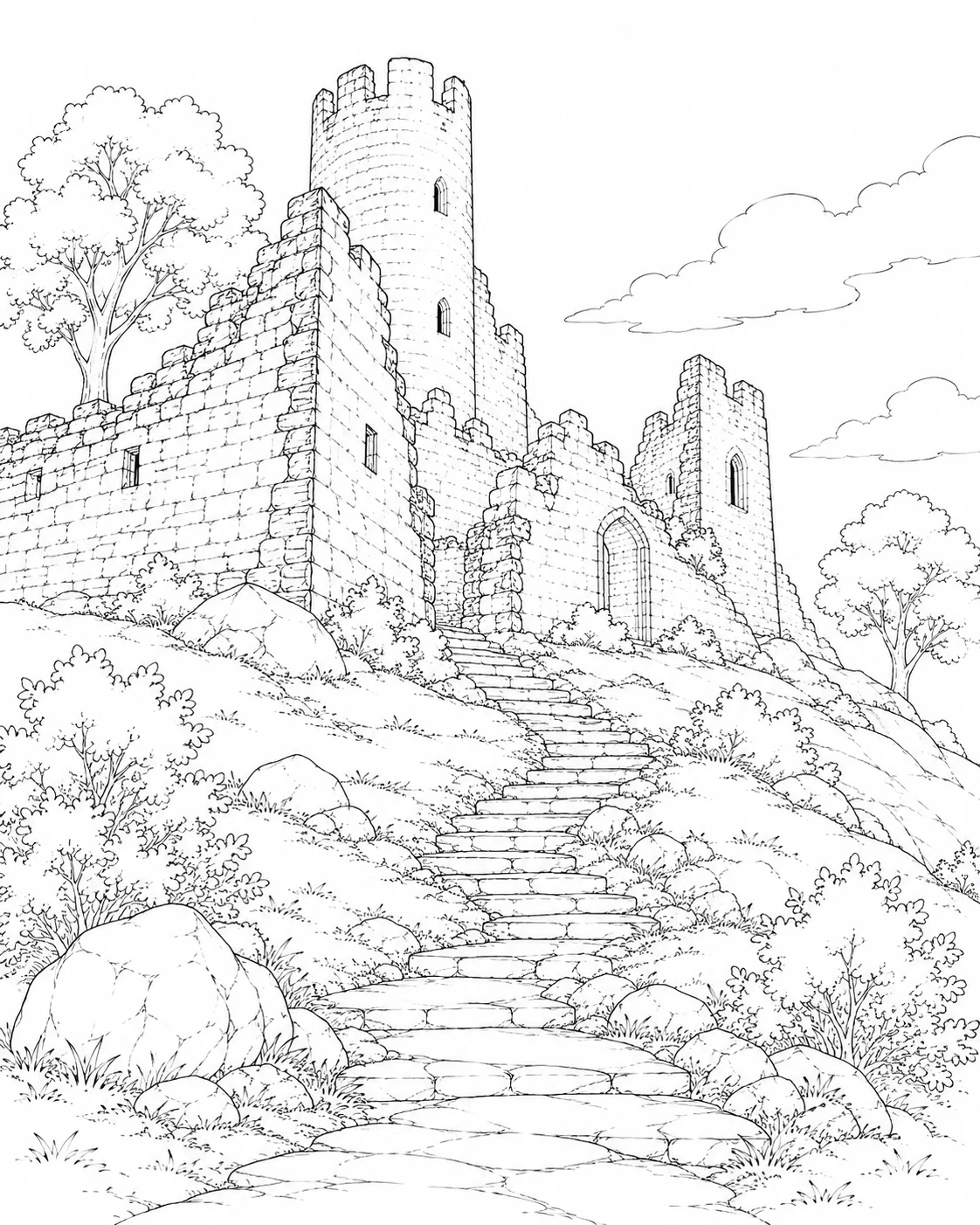 Bridge Ancient Ruins Coloring Page