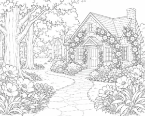 Bridge View Secret Garden House Coloring Page