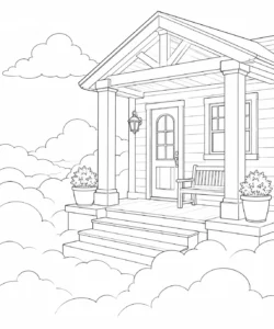 Charming Floating Island House Scene 7 Coloring Page