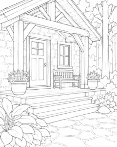 Charming Forest Cottage Coloring Page