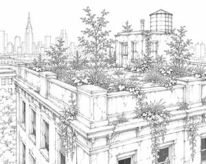 City Rooftop Garden Coloring Page
