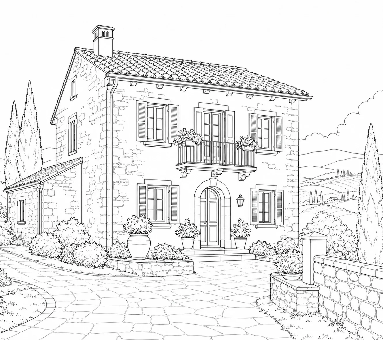 Classic Manor Home Scene 441 Coloring Page
