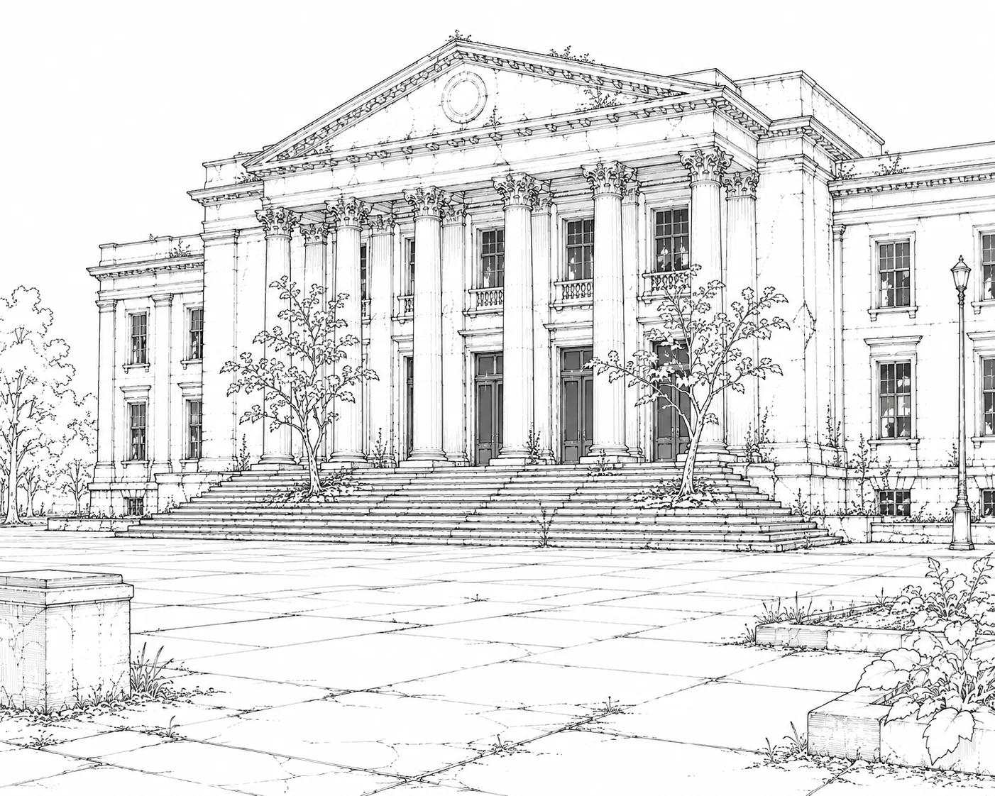 Classical Temple Building Coloring Page