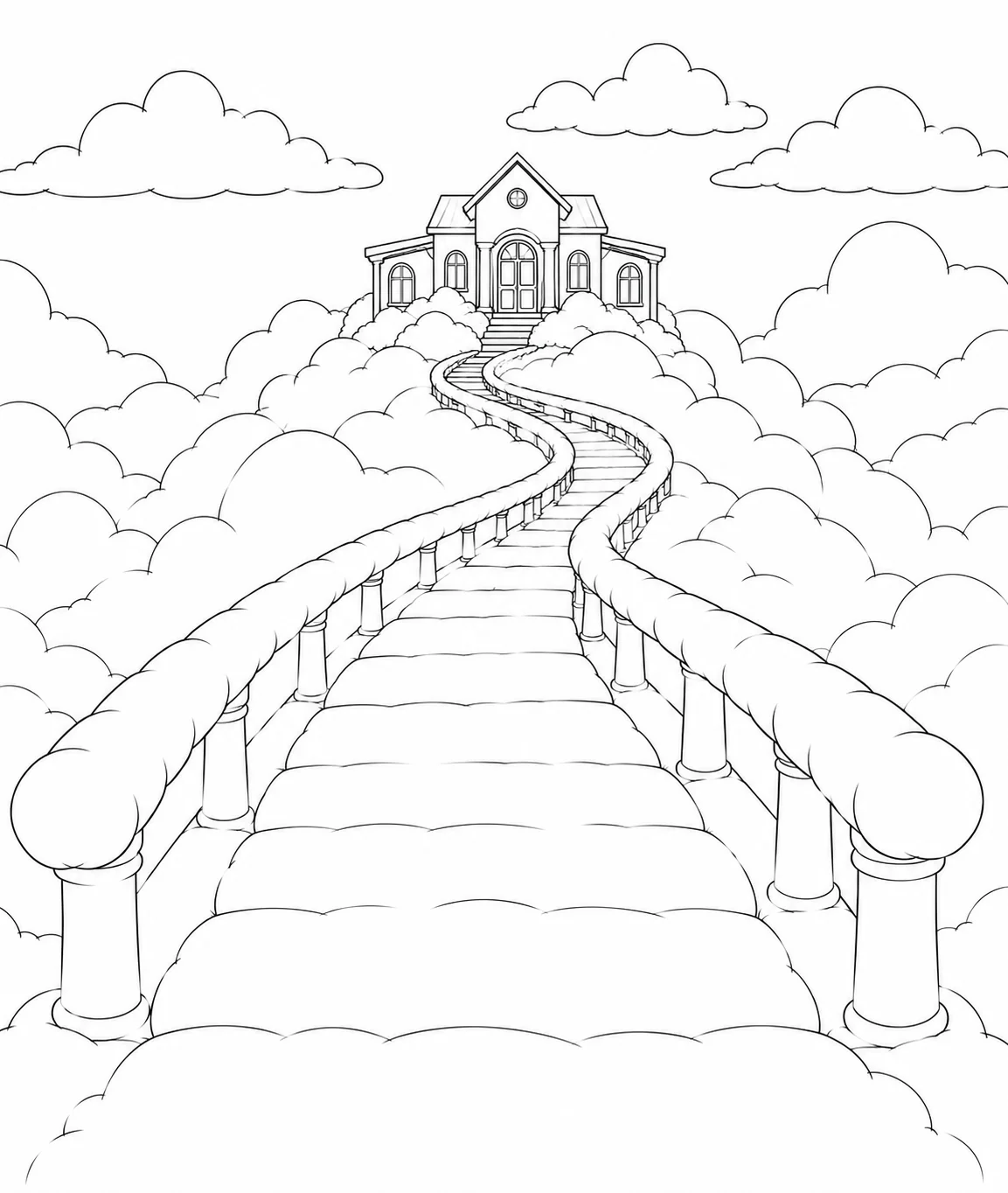 Cliffside Floating Island House Scene 16 Coloring Page