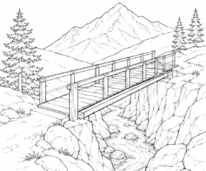 Cliffside Wooden Bridge Coloring Page