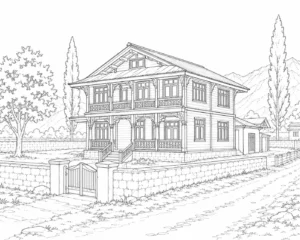 Country Farmhouse Scene 093 Coloring Page