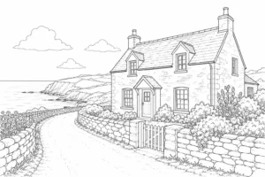 Countryside Manor House Coloring Page