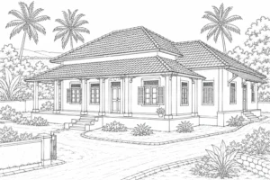 Courtyard Home Scene 218 Coloring Page