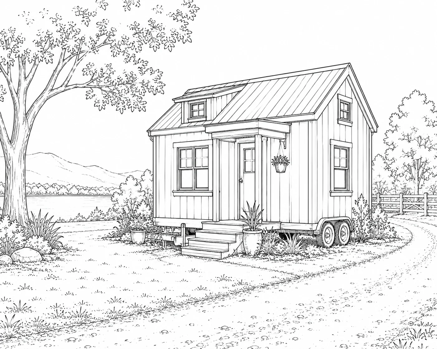 Courtyard House Scene 548 Coloring Page