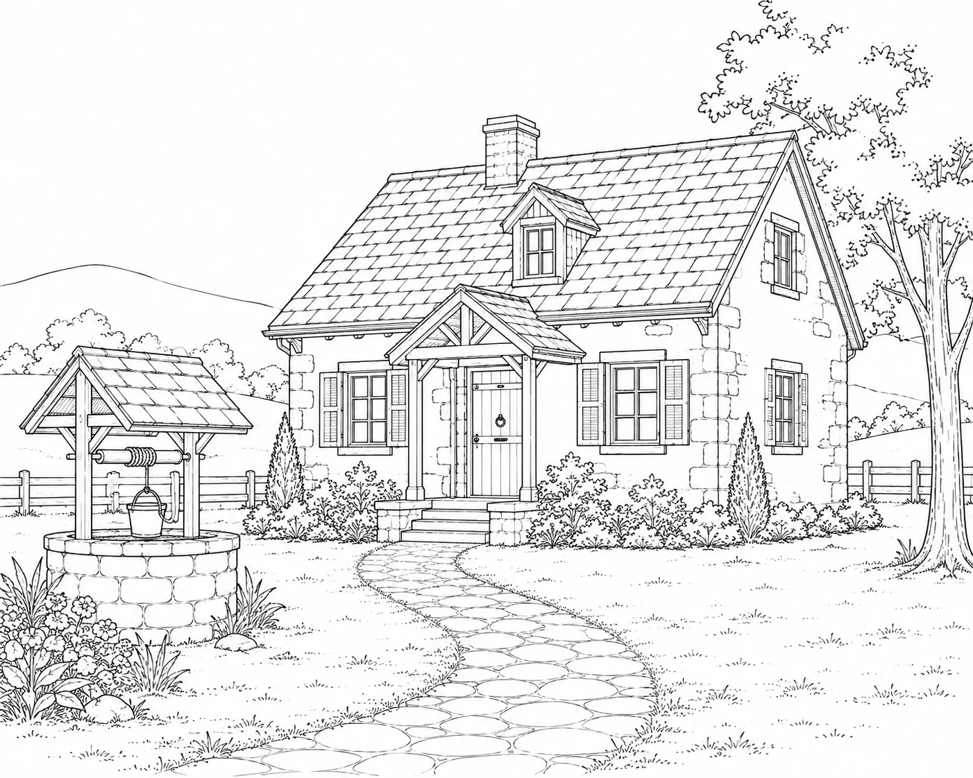 Courtyard House Scene 572 Coloring Page