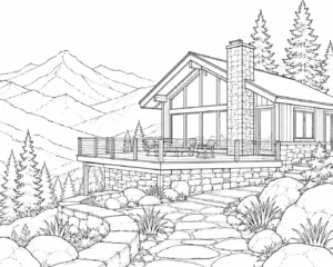 Cozy Mountain Cabin Coloring Page