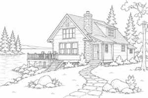 Cozy Village Home Scene 424 Coloring Page