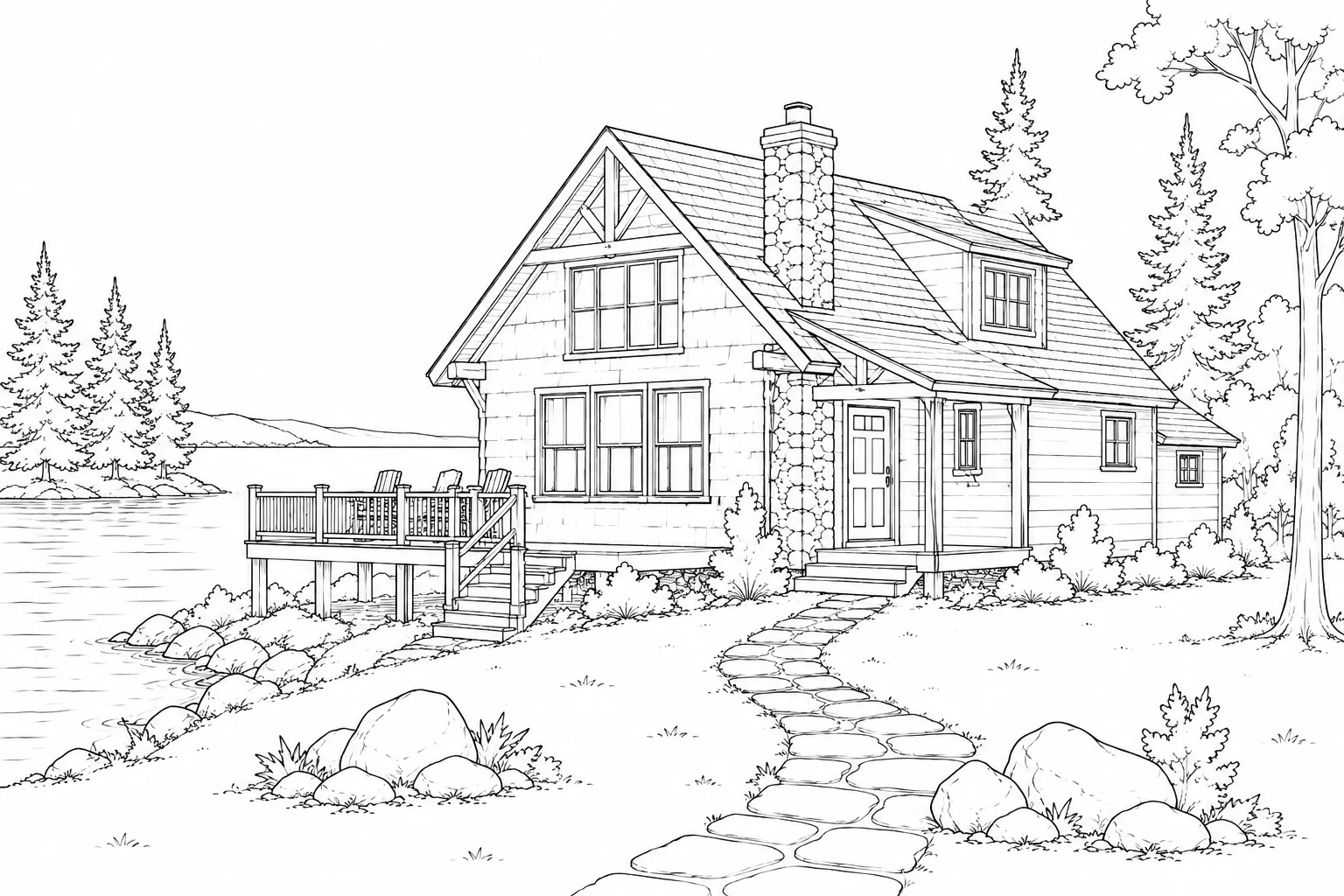 Cozy Village Home Scene 424 Coloring Page