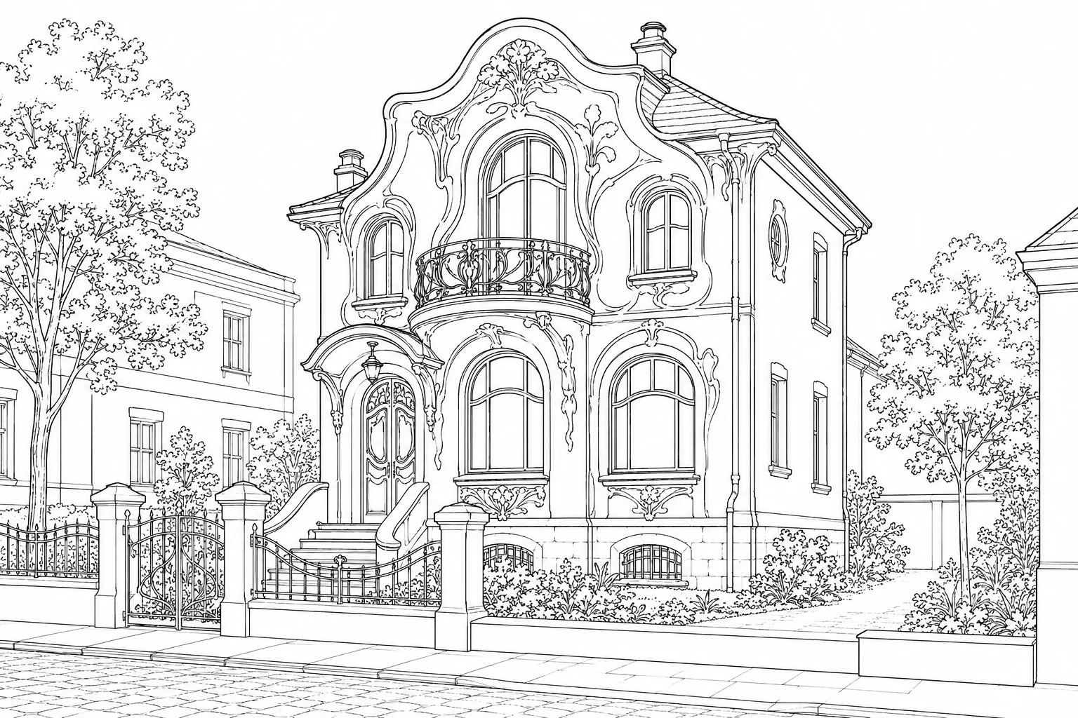 Cozy Village Home Scene 520 Coloring Page