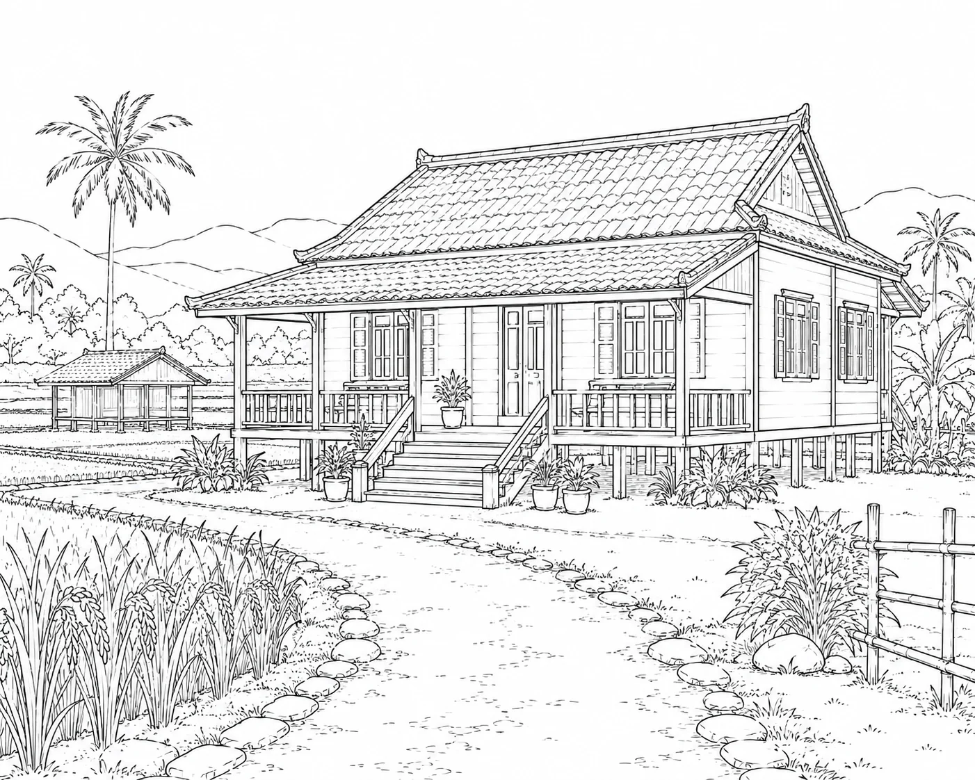 Cozy Village Home Scene 615 Coloring Page