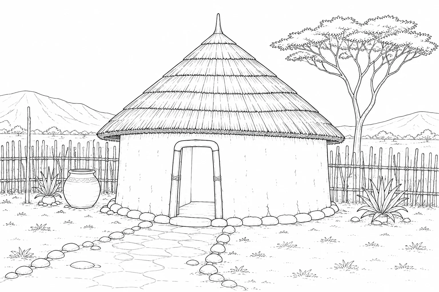 Desert Adobe House Scene 170 Coloring Page