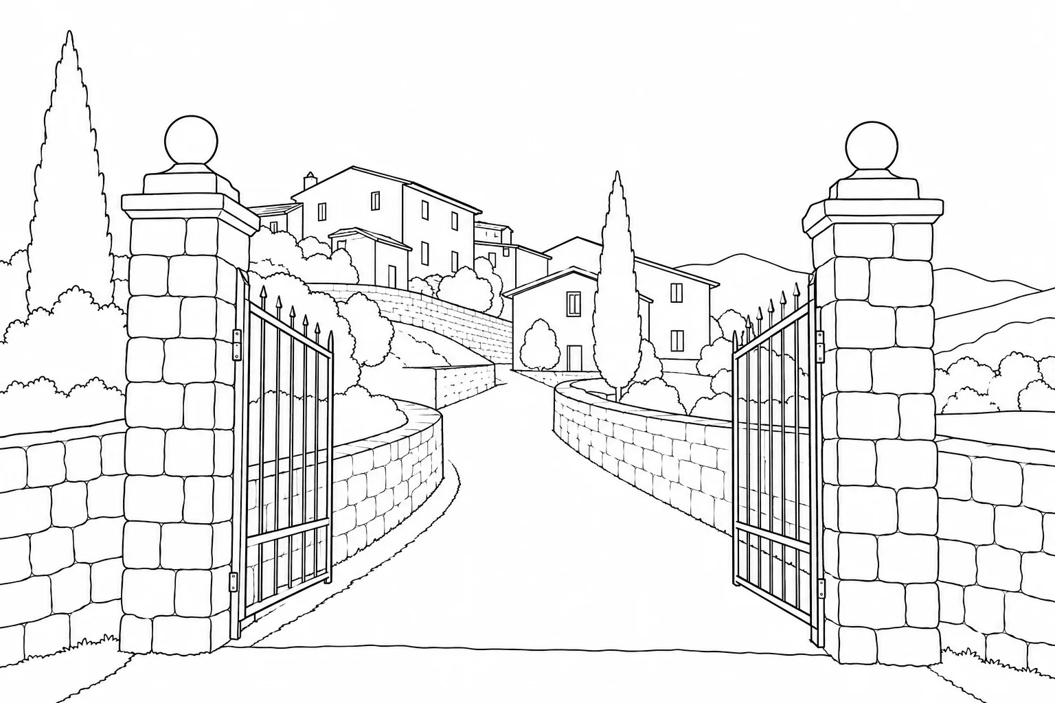Desert Mountain Hillside Village Coloring Page